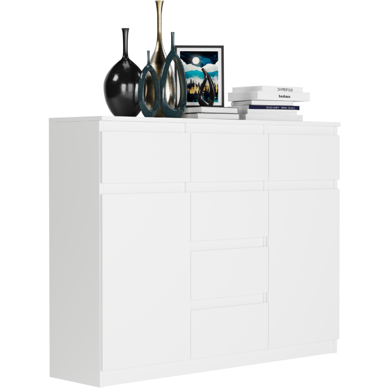 Comoda de design S-62D cu linii curate - diverse finisaje colorate Alb