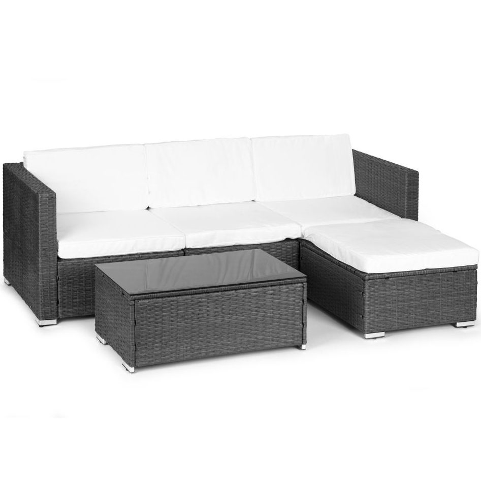 Set de colț de grădină din technoratan cu perne moi și masă de sticlă