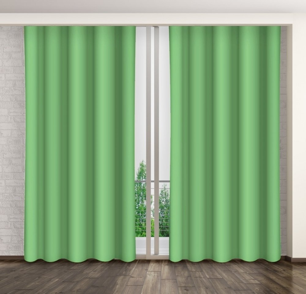 Dekorační jednobarevné závěsy do ložnice zelené barvy Délka: 270 cm