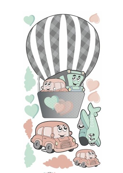 Autocolant decorativ de perete pentru copii în culori pastelate Flying Cars 100 x 200 cm