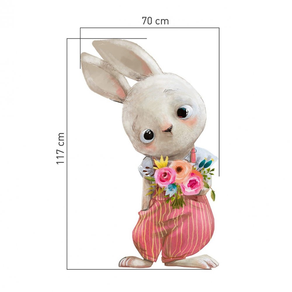 Autocolant de perete iepuraș adorabil cu flori 117 x 70 cm