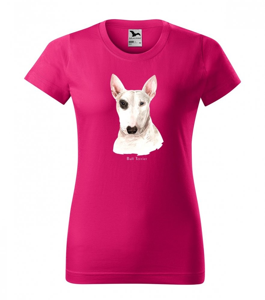 Originální bavlněné dámské tričko s potiskem psa bulteriéra Ružová S