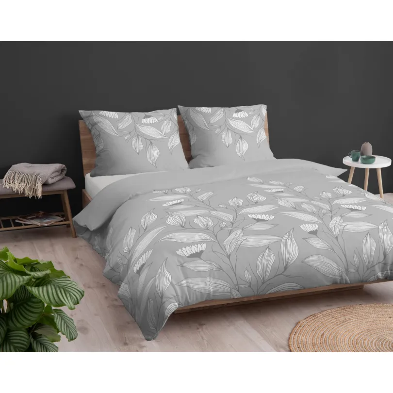 Cearșafuri din bumbac cu un model natural fin gri 3 părți: 1 buc 220x200 + 2 buc 70x80