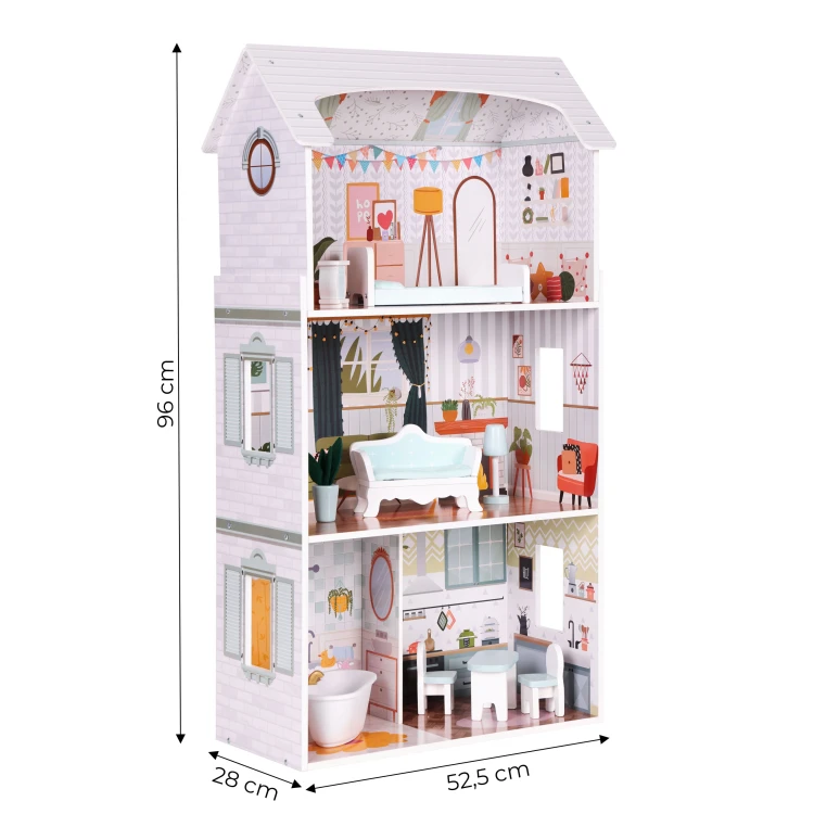Casă de păpuși din lemn ALICE - 3 etaje + mobilier