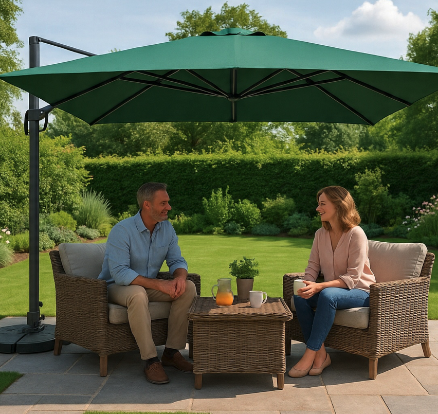 Parasol de grădină mare cu braț lateral ROMA 3 x 3 m - verde