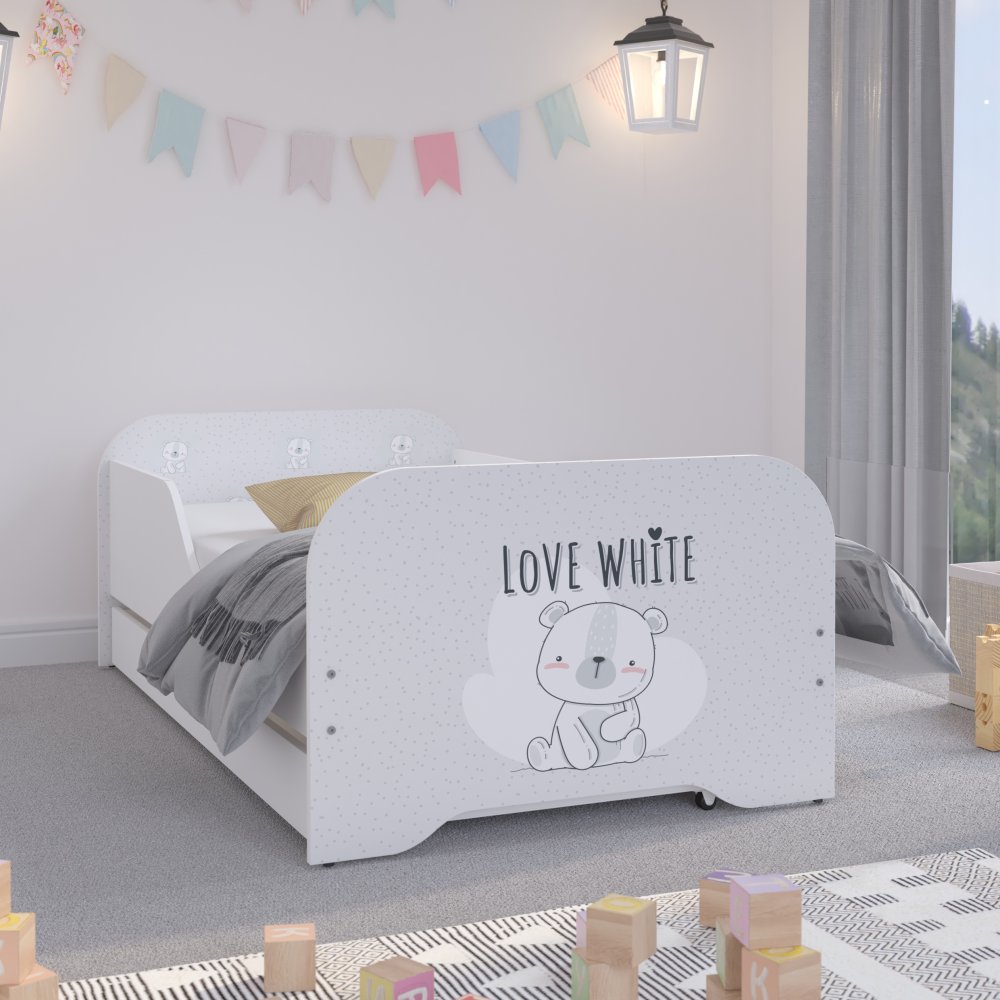 Pat de calitate pentru copii cu motiv ursuleț LOVE WHITE 140 x 70 cm
