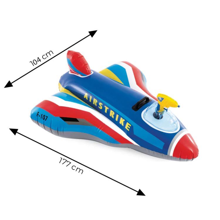 Gonflabil pentru copii - avion de luptă albastru cu tun de apă