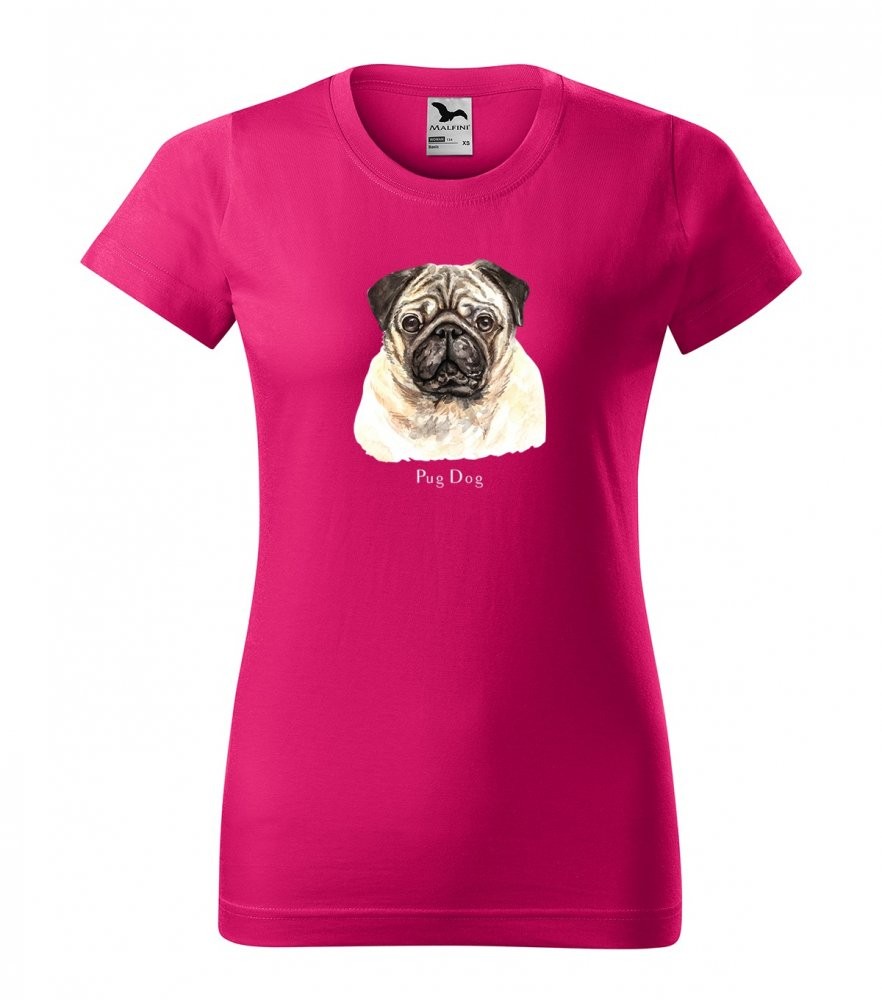 Dámské tričko s potiskem pro milovníky mopslíků Ružová XL