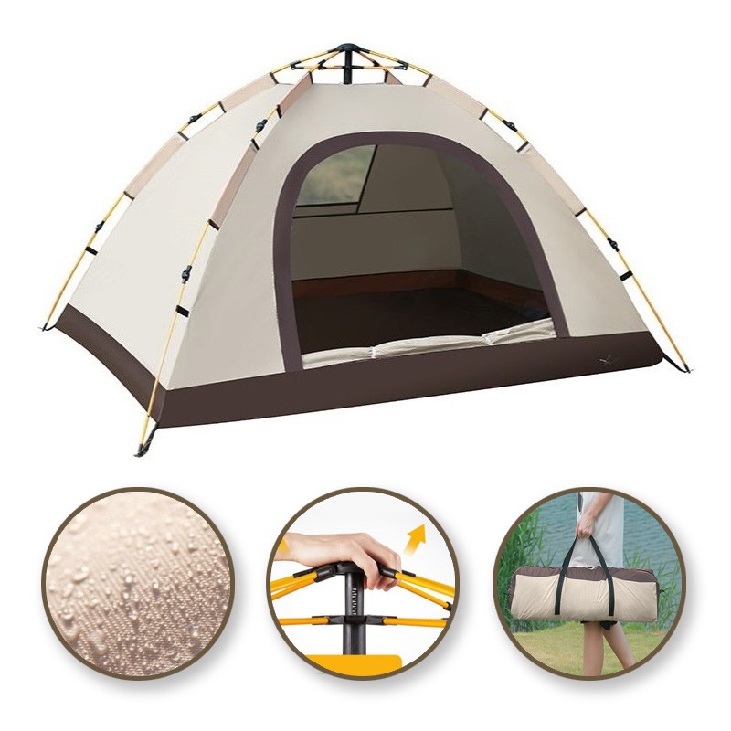Cort de camping crem pentru 2-3 persoane 200 x 140 x 115 cm