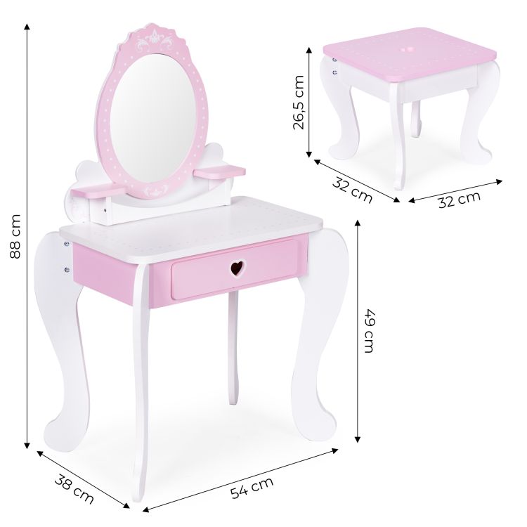 Masă cosmetică pentru copii cu oglindă, scaun și accesorii