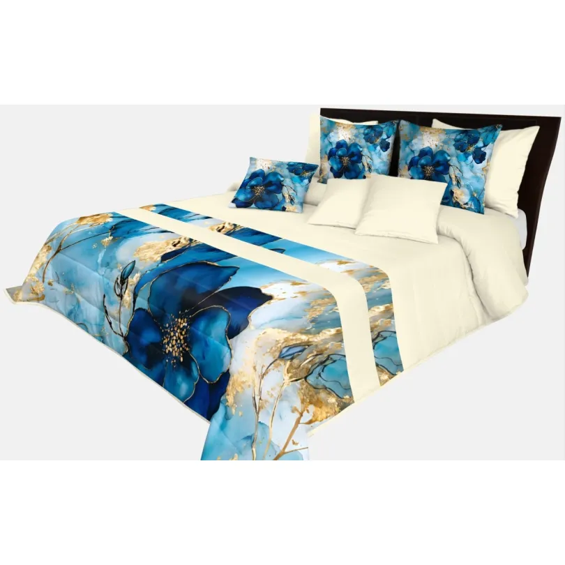 Cuvertură de pat decorativă cu flori albastre îndrăznețe Lățime: 200 cm | Lungime: 220 cm