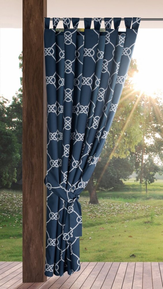 Cortina impermeabil albastru închis pentru foișor cu model decorativ Lățime: 155 cm | Lungime: 240 cm