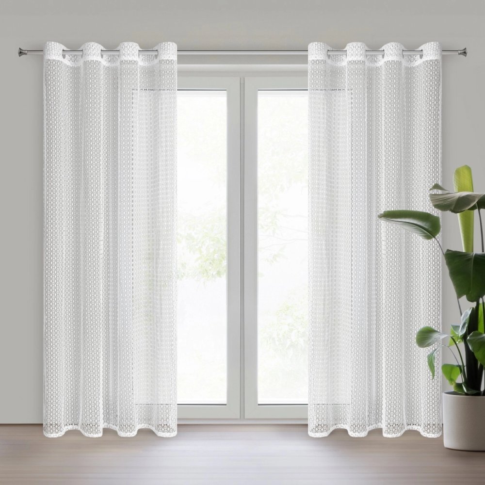 Draperie pe inele cu model romantic croșetat ajurat – alb Lățime: 140 cm | Lungime: 250 cm