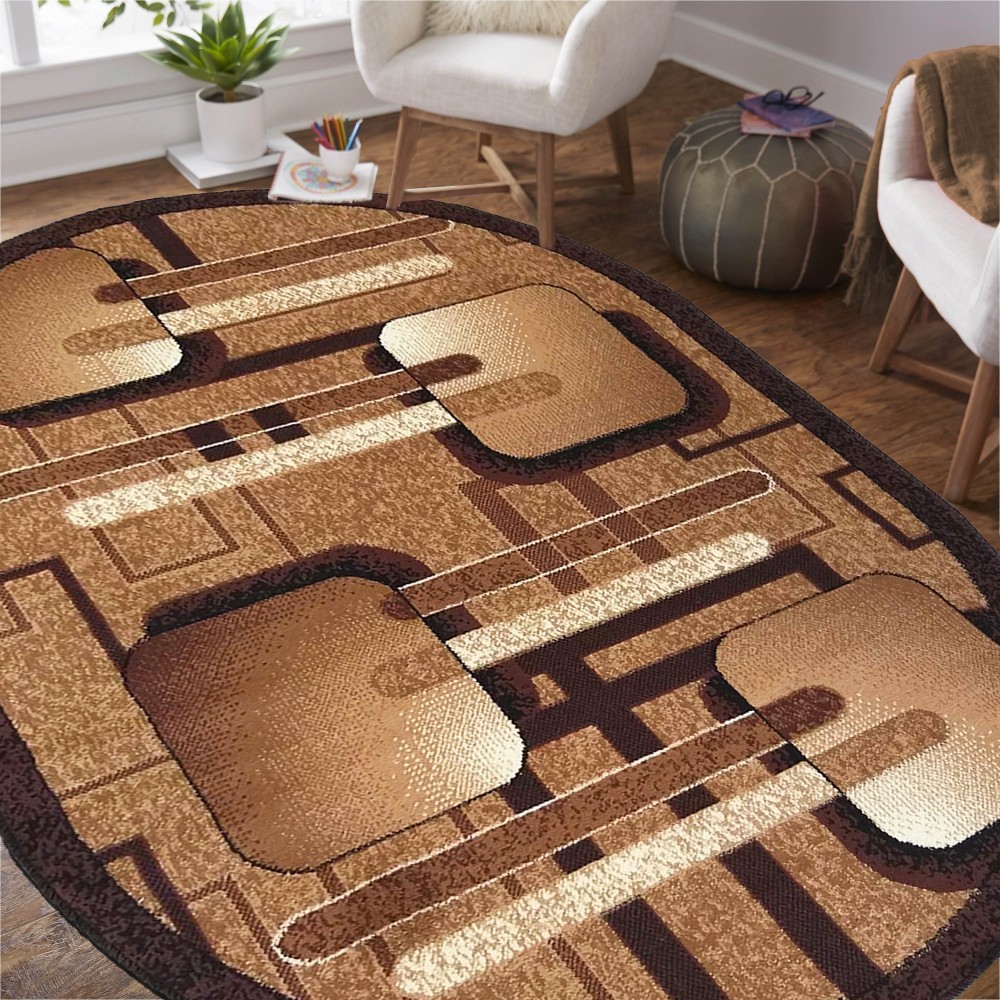 Oválný koberec v hnědé barvě s geometrickými vzory Šířka: 80 cm | Délka: 150 cm