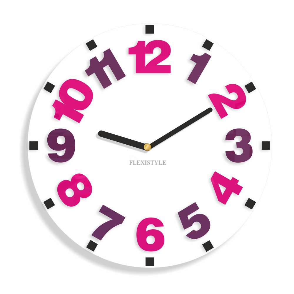 Dětské nástěnné hodiny s barevnými čísly Ružová