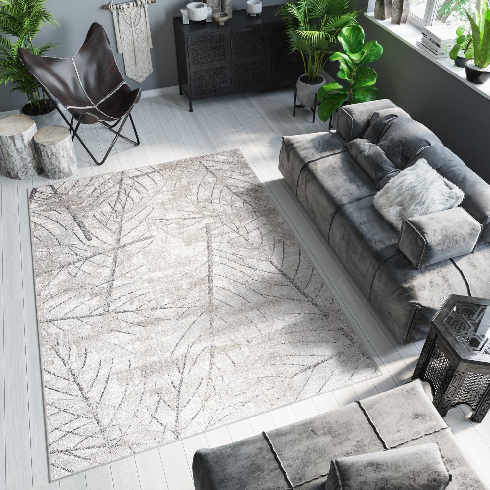 Moderní béžový koberec s motivem jemných lístků Šířka: 120 cm | Délka: 170 cm