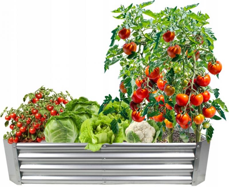 Obdĺžnikovýplechovývyvýšenýzáhonvstriebornejfarbe140x60x30cm