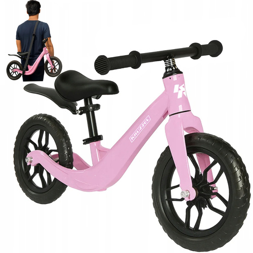 Bicicletă pentru copii KRUZZEL 12 cu curea de umăr - negru-roz Roz