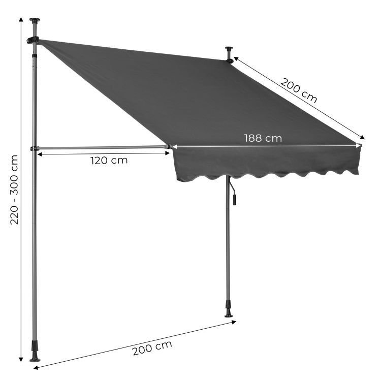 Balkónovámarkízanaterasusnastaviteľnýmsklonom-siváŠírka:200cm