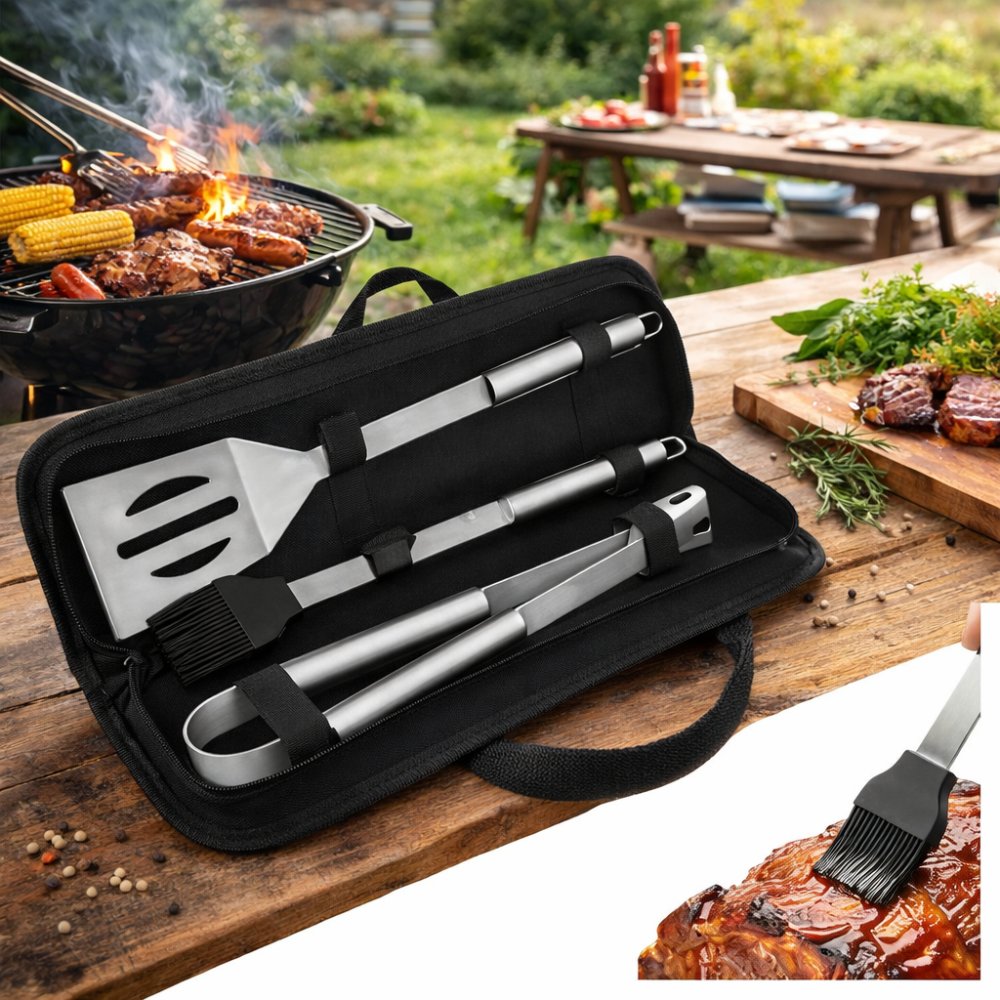 Set de unelte mici pentru grătar din oțel inoxidabil - 3 buc