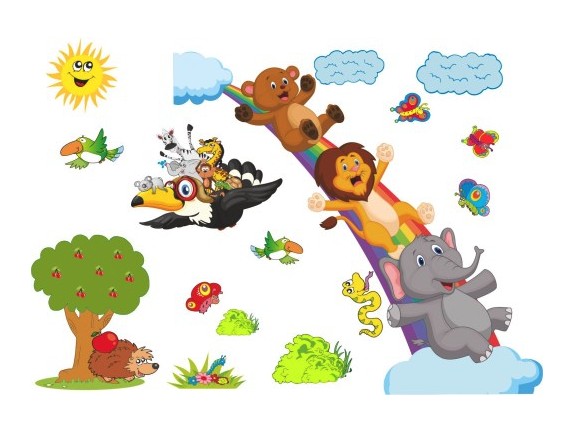 Autocolant de perete cu animale pentru copii veseli 100 x 200 cm