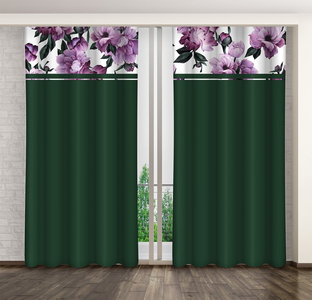 Elegantnýzávesvzelenejfarbespotlačoukvetín