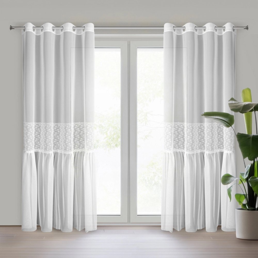 Perdea aerisită cu model floral din dantelă și volan Šírka: 140 cm | Dĺžka: 250 cm