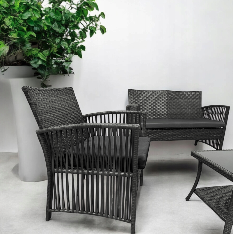 Set de grădină NM-02 fabricat din technoratan de înaltă calitate - gri + perne gri