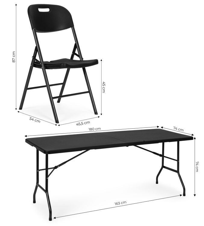 Masă pliantă pentru catering 180 cm cu 4 scaune - negru