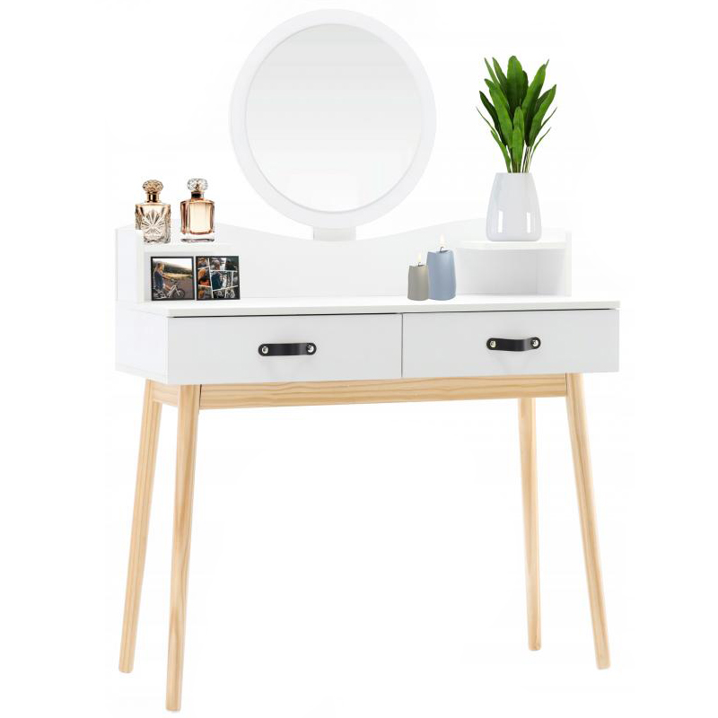 Măsuță de toaletă scandinavă albă cu oglindă