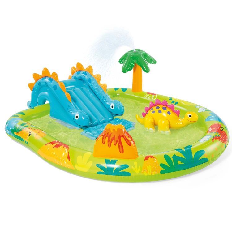 loc de joacă gonflabil cu dinozauri - piscină pentru copii cu tobogan și fântână