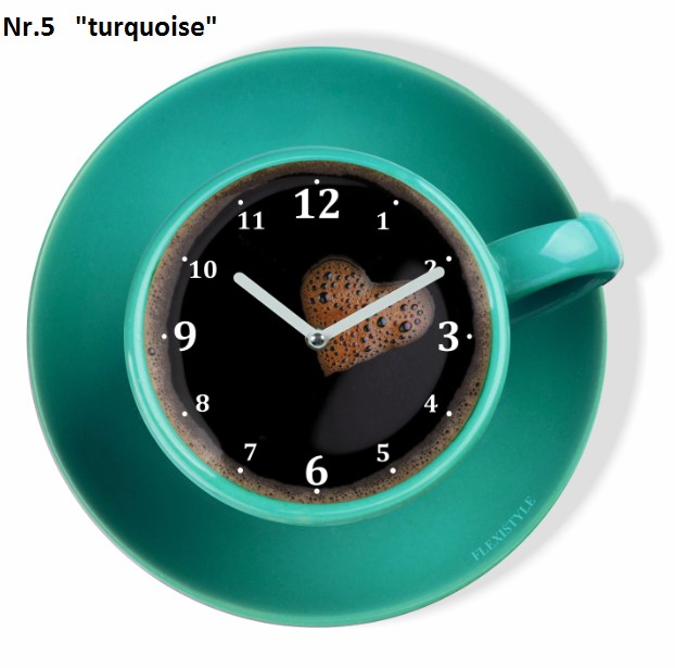 Kuchyňské hodiny ve tvaru šálku kávy Tyrkysová