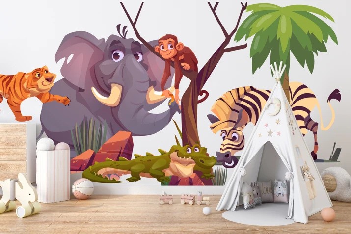 Nálepka na zeď pro děti animovaná zvířata Madagaskar 120 x 240 cm