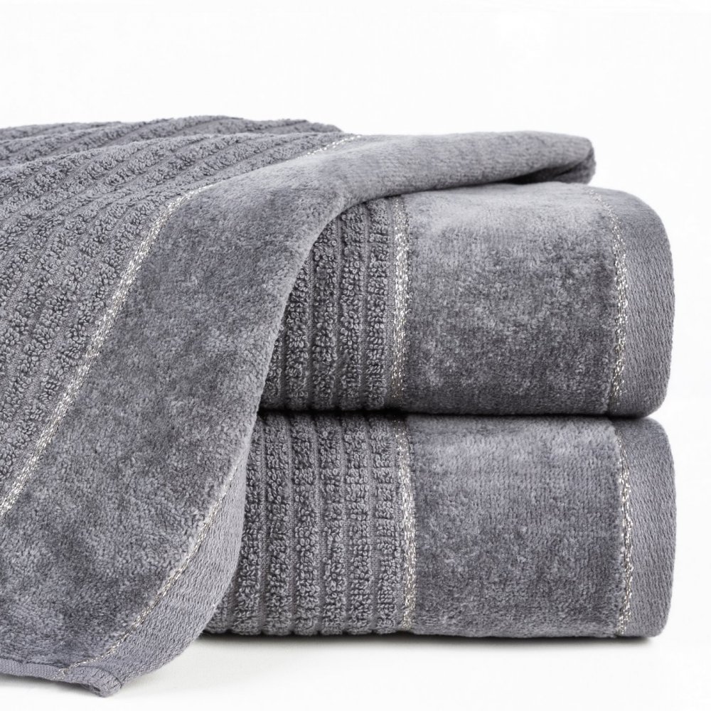 Prosop de bumbac GLORY în culoare gri închis, cu margine velur și fir lucios Breite: 50 cm | Länge: 90 cm