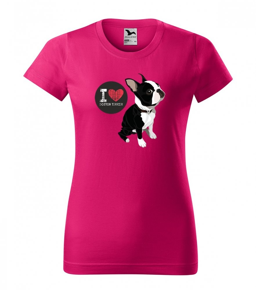 Stylové dámské tričko s potiskem pro milovnice plemene bostonský teriér Ružová XL