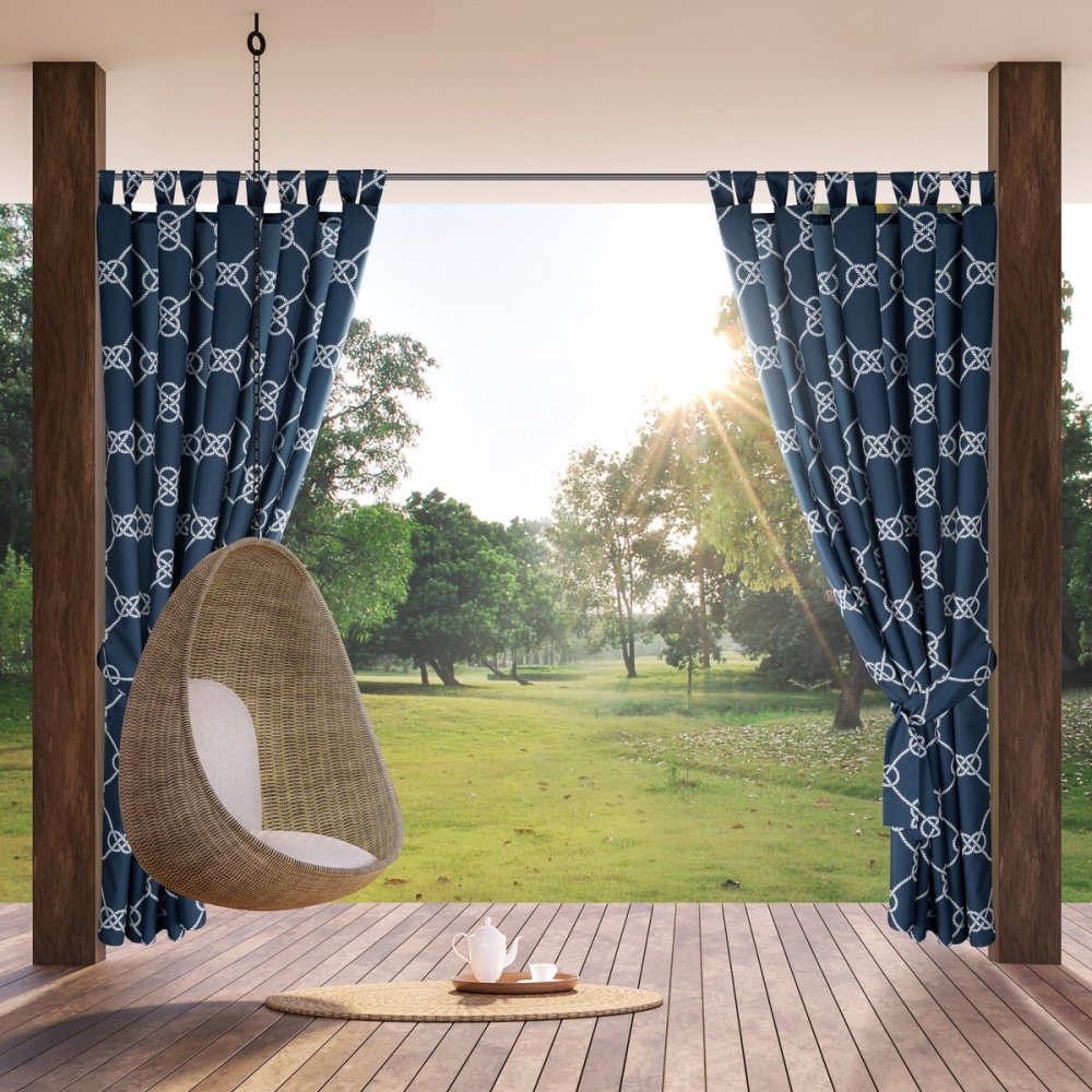 Cortina impermeabil albastru închis pentru foișor cu model decorativ Lățime: 155 cm | Lungime: 220 cm