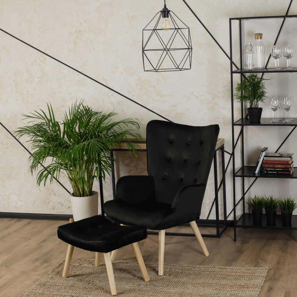 Fotoliu confortabil de relaxare cu suport pentru picioare LOZANO - negru