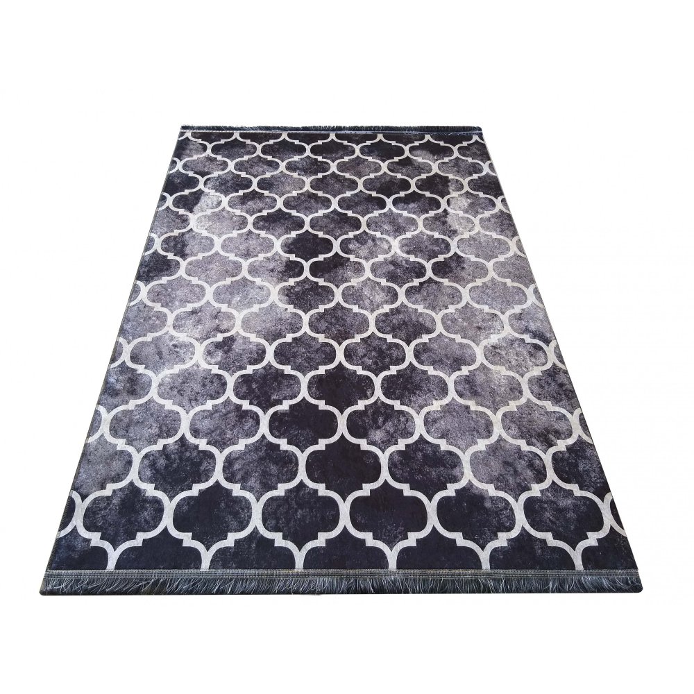Protišmykový koberec čiernej farby s ornamentmi Šířka: 120 cm | Délka: 180 cm