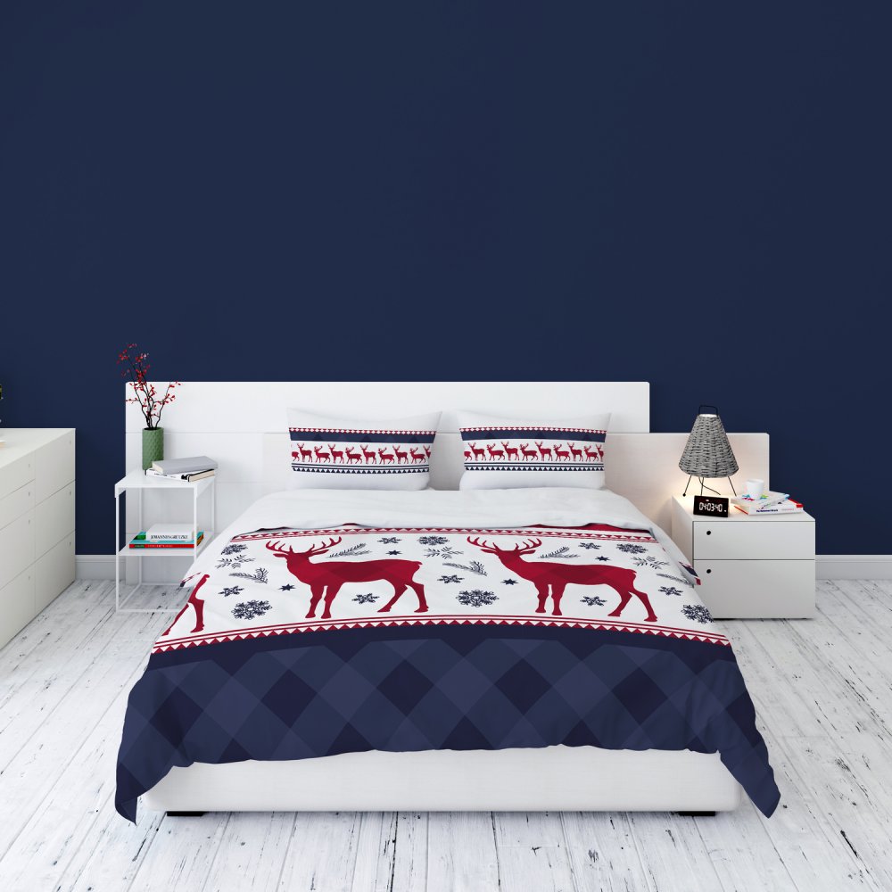 Lenjerie de pat din flanel albastru cu motiv de Crăciun Dimensiune: 160x200 cm | 2 x 70x80 cm