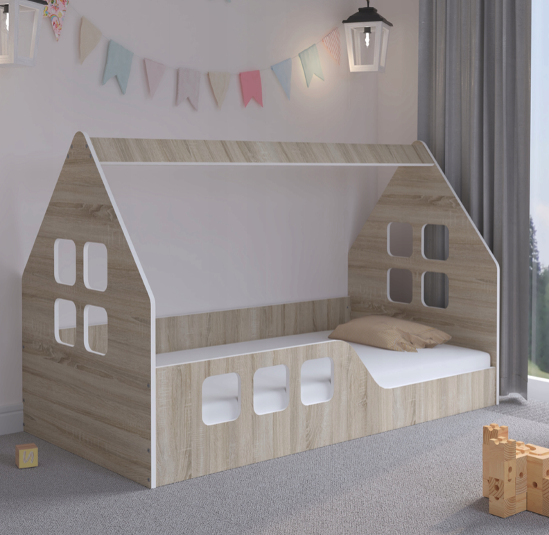 Pat pentru copii Casa Montessori 160 x 80 cm în stejar sonoma decor stânga
