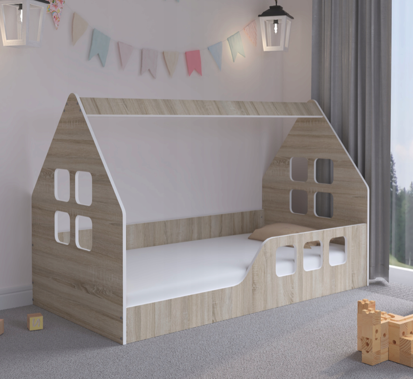 Pat pentru copii Montessori casa 160 x 80 cm în stejar sonoma dreapta