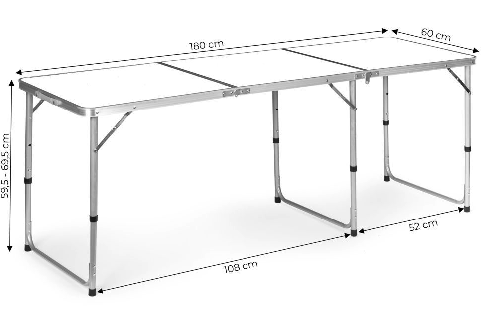 Masă de catering pliabilă 180 x 60 cm alb, în 3 părți