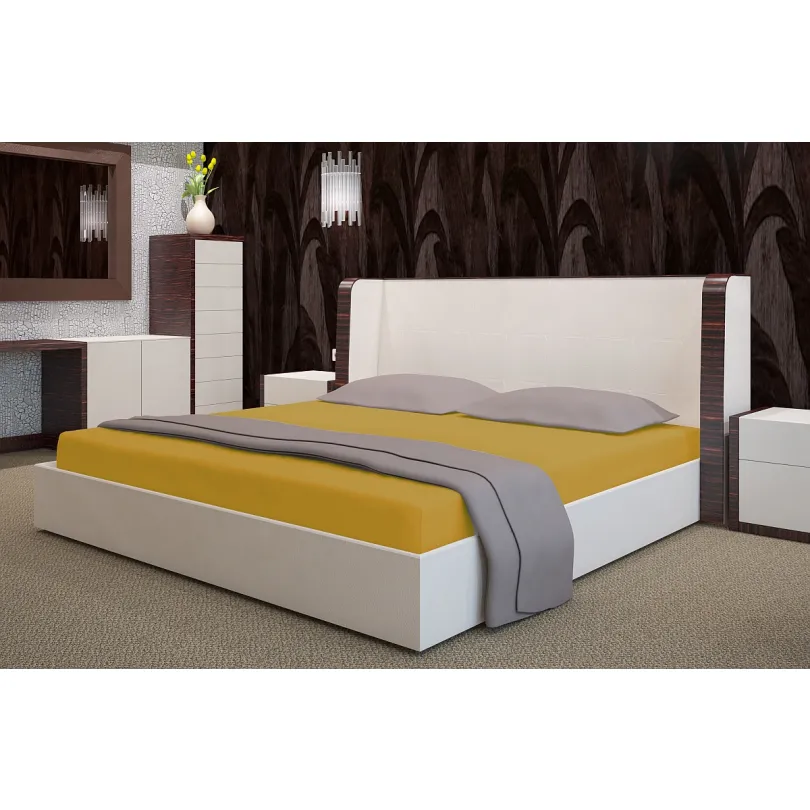 Cearșaf de pat Terry cu elastic - galben muștar Šírka: 140 cm | Dĺžka: 200 cm
