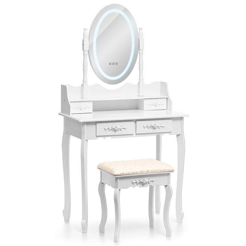 Măsuță de toaletă modernă cu oglindă ovală și iluminare LED