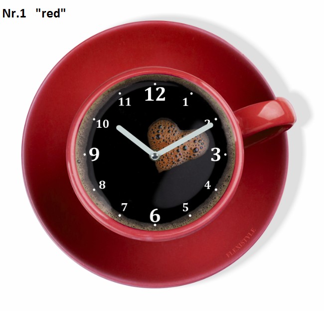Kuchyňské hodiny ve tvaru šálku kávy Červená