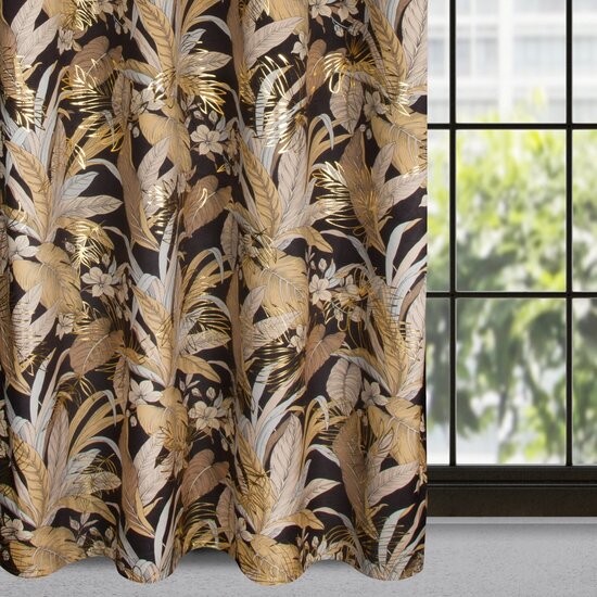 Perdea de lux cu frunze imprimate pe cercuri 140 x 250 cm