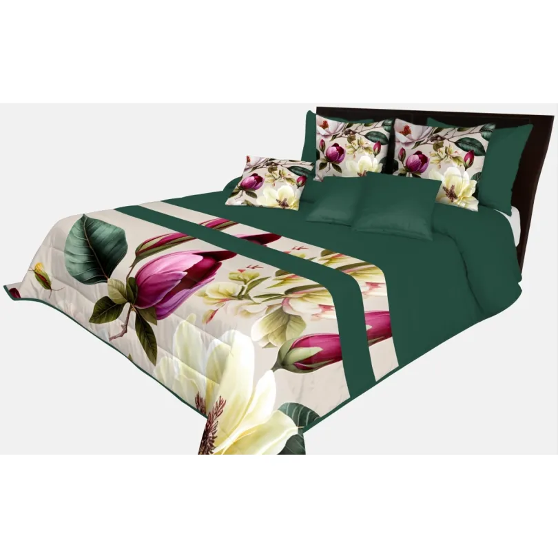 Cuvertură de pat decorativă cu flori de magnolie Lățime: 200 cm | Lungime: 220 cm