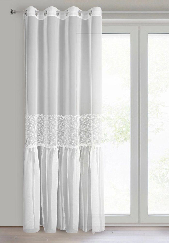 Perdea aerisită cu model floral din dantelă și volan Šírka: 140 cm | Dĺžka: 250 cm