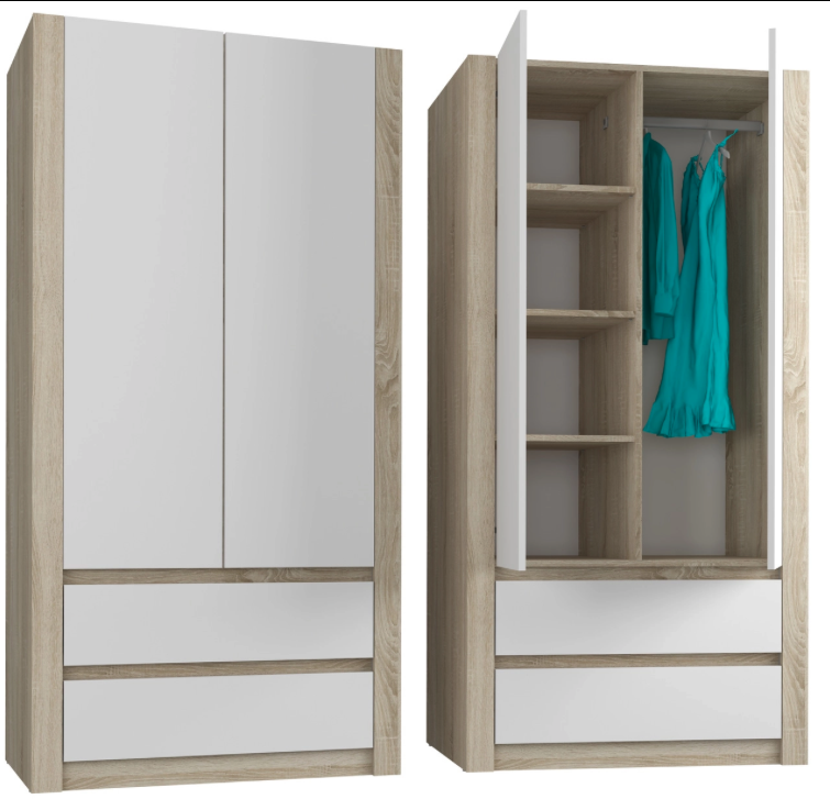 Dulap modern cu două uși MODERN B20 180 x 90 x 55 cm - diferite variante de culoare sonoma mix biela