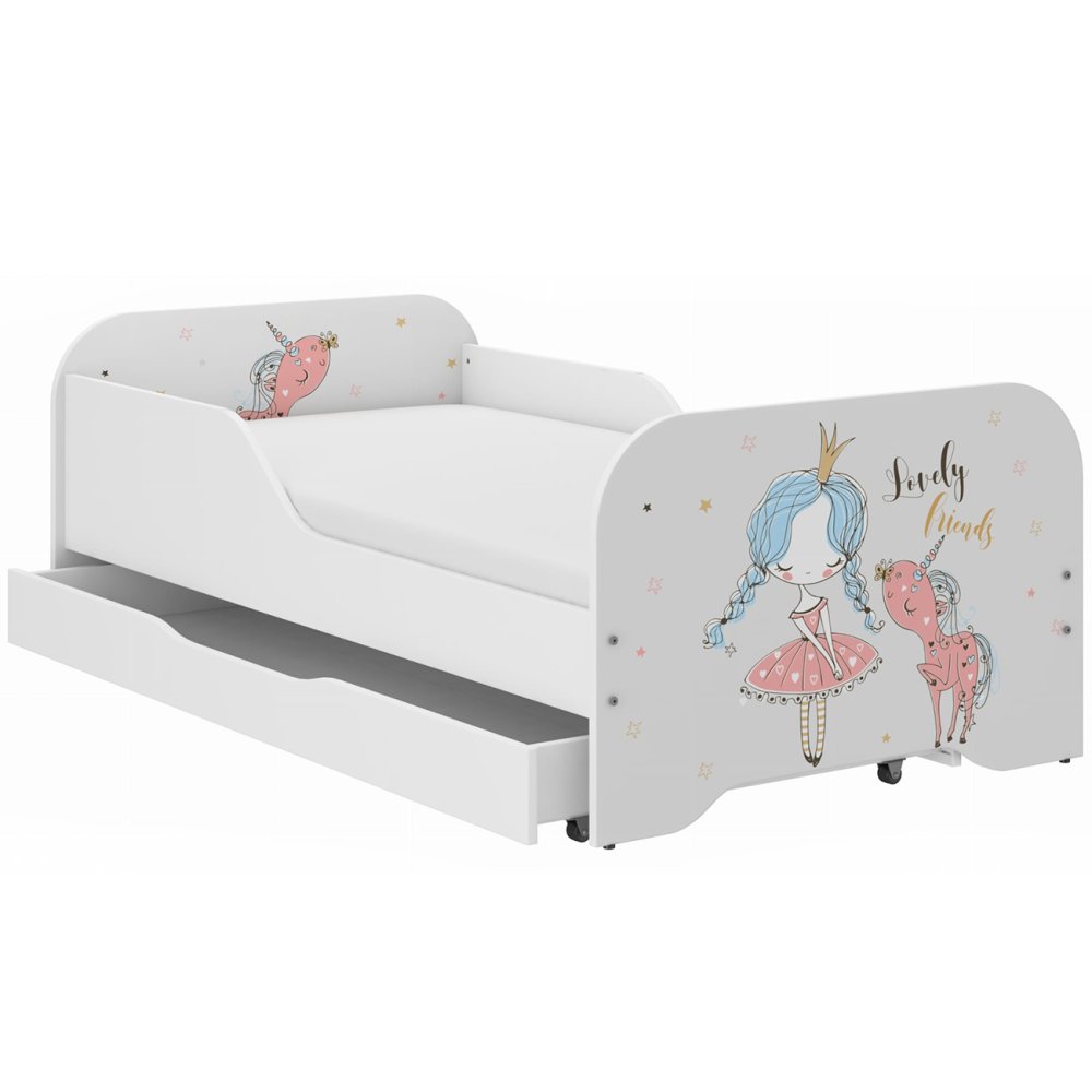 Pat pentru copii 140 x 70 cm cu motiv de prințesă și unicorn